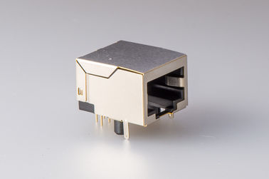Gold Flash 90 Degree RJ45 10P8C with Shielded and No LED , PCB Female Jack