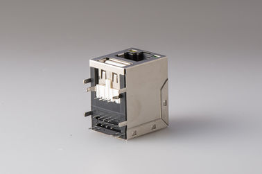 Shielded RJ45 Female Connector with One USB Modular Jack and Network Socket