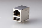 Single Port RJ45 + USB Female Connector Tab Up With 10 / 100 / 1000 Base Transformer